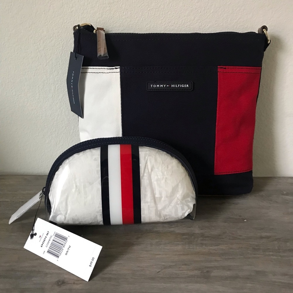 NWT Tommy Flag Crossbody and cosmetic bag set